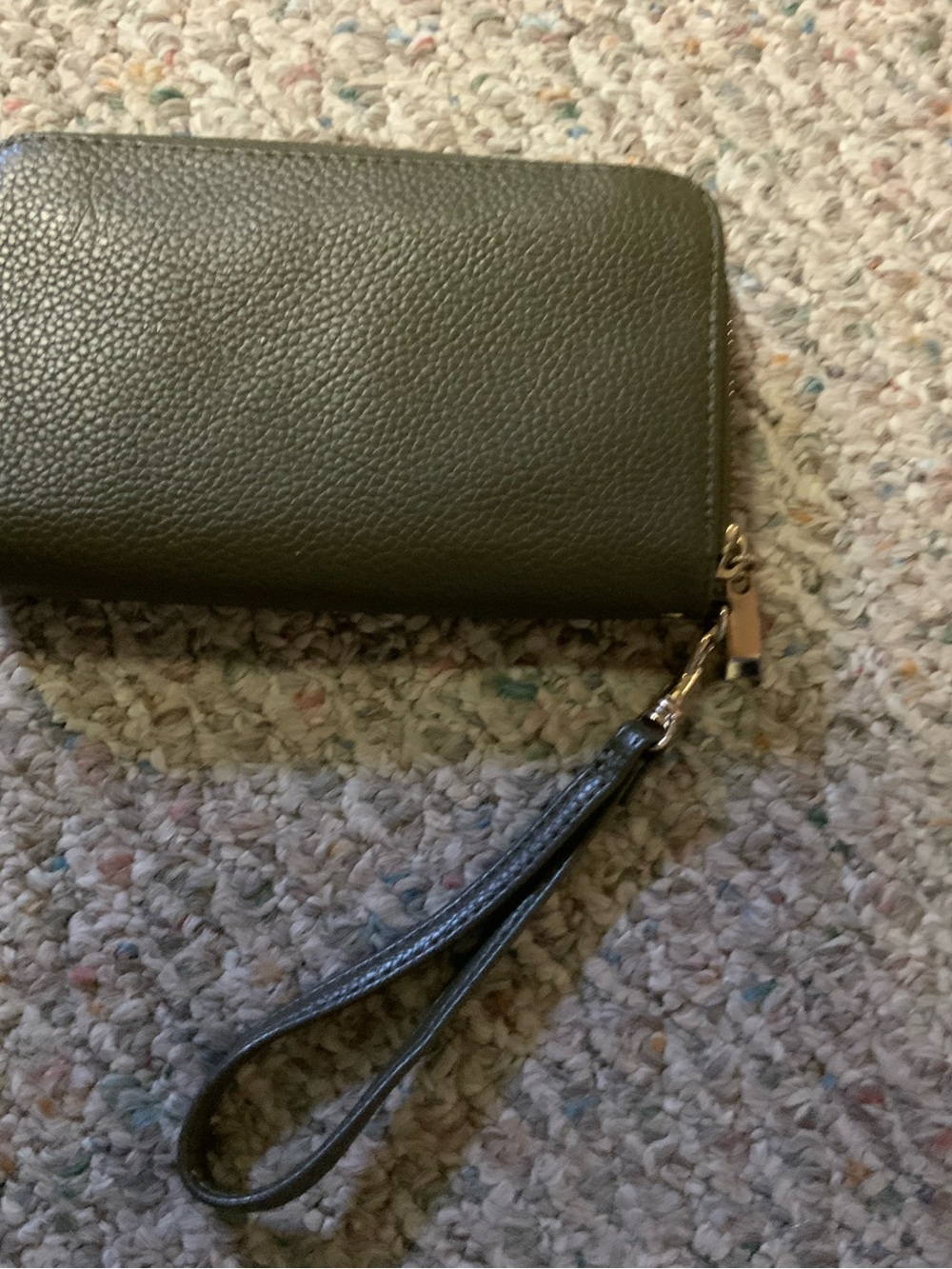 Olive Green Leather Zip Wristlet Wallet